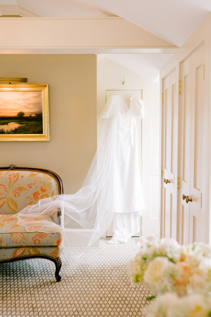 bridal dress details at garden wedding