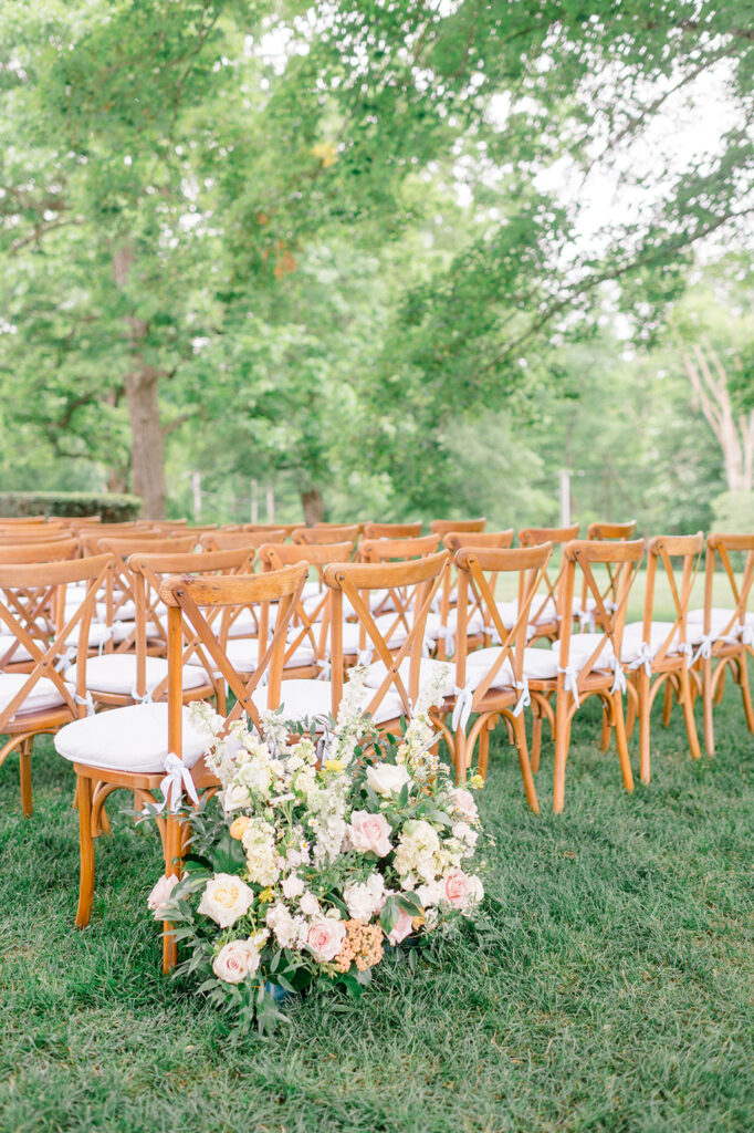 ceremony set up at smith farm gardens wedding