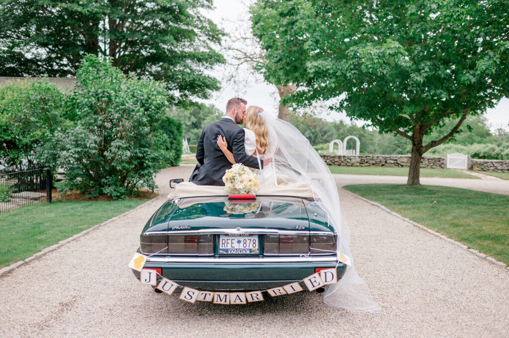 just married car garden wedding