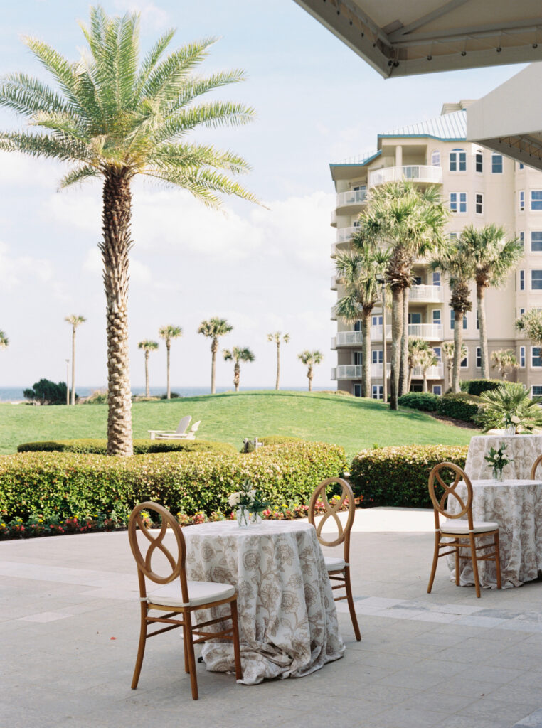 Cocktail tables set for wedding at the Ritz Carlton Amelia Island.  