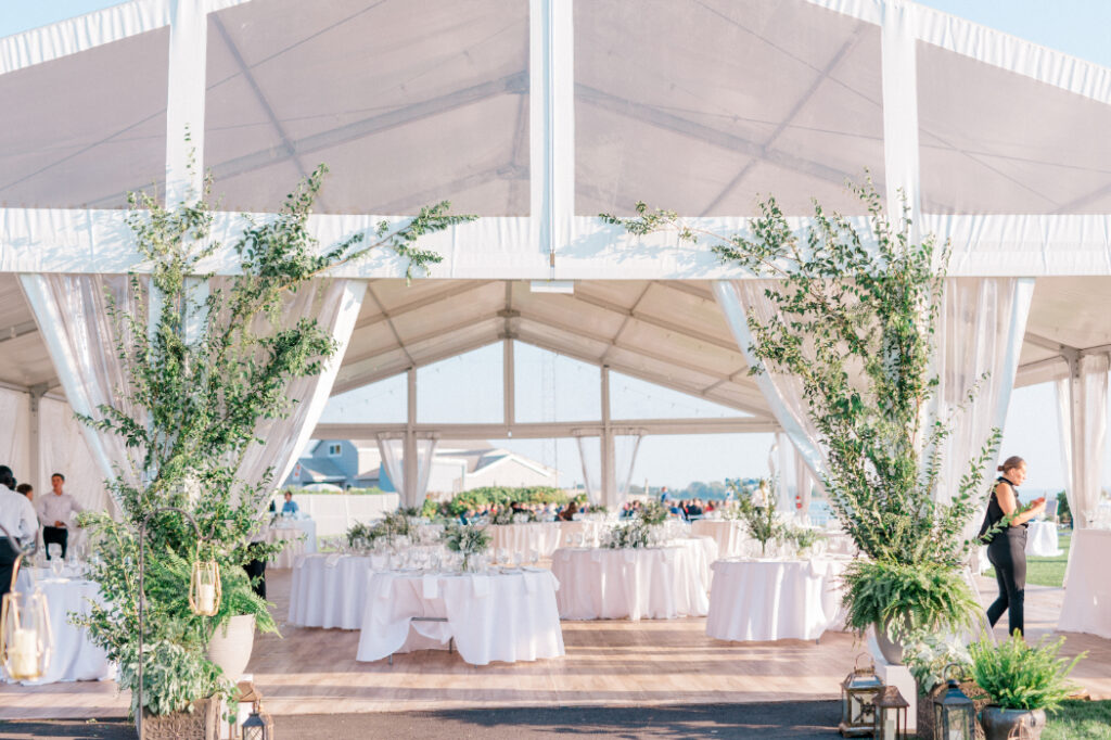 outdoor open air tent wedding at the point at norwalk cove