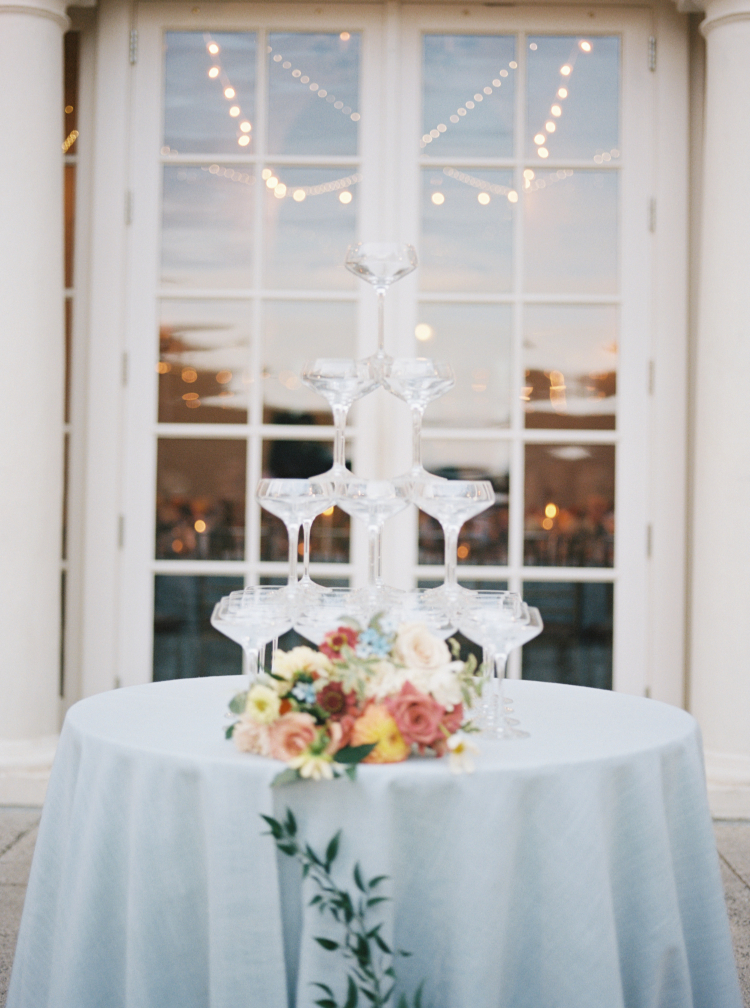 Stunning champagne tower at a wedding at Wadsworth Mansion 