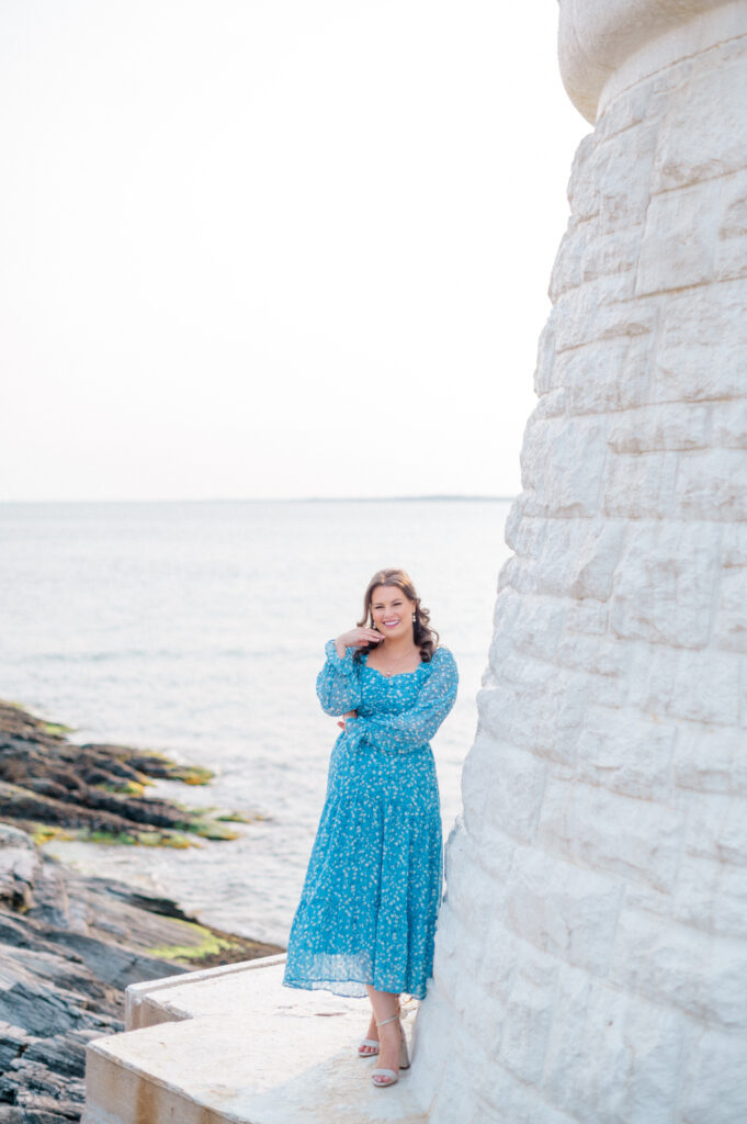 bride-to-be during her engagement photo session  by the seaside 