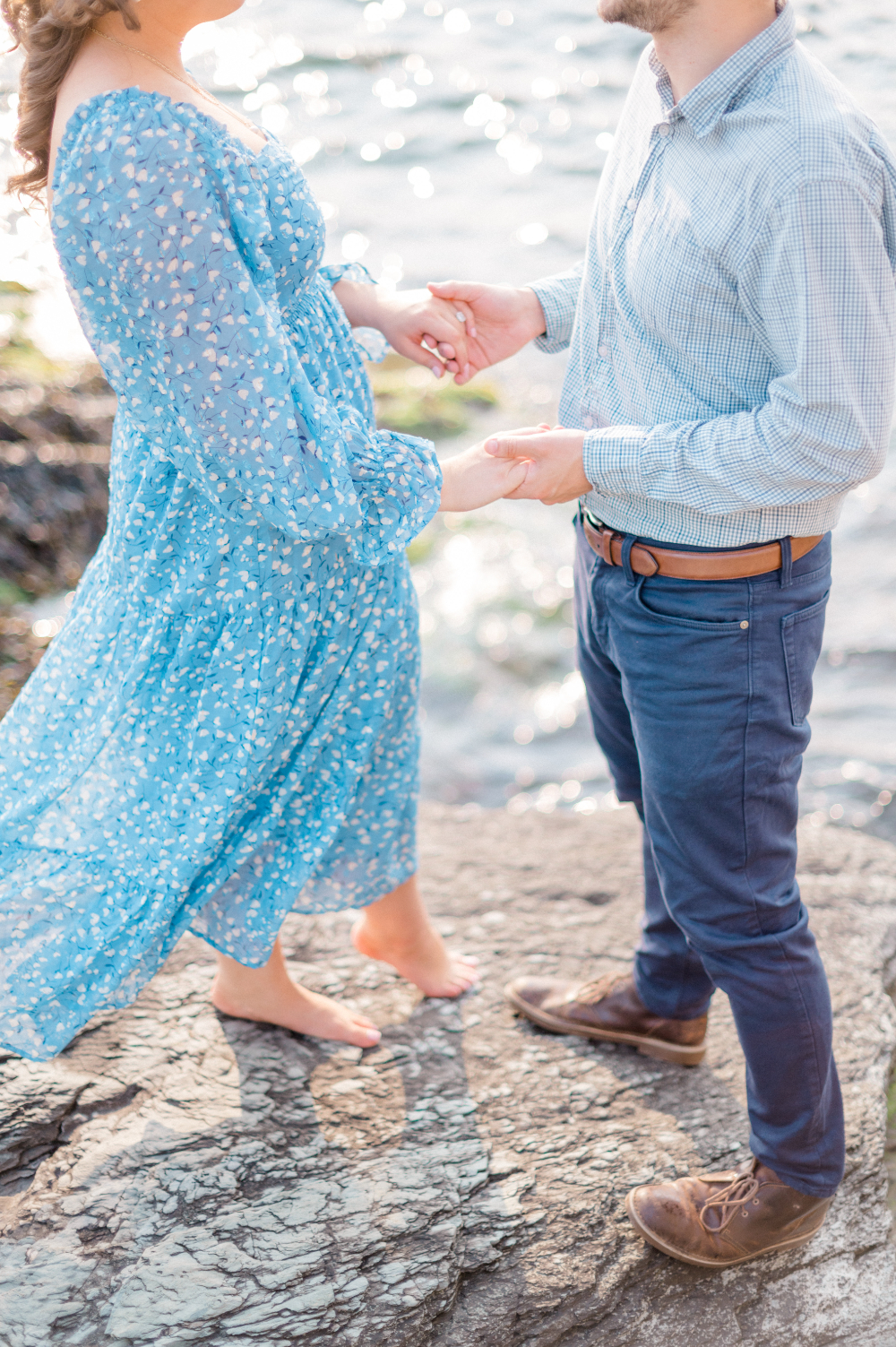 barefoot bride to be during her engagement photos