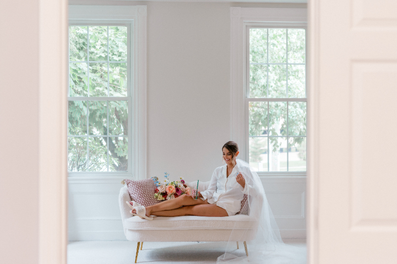 Bride sitting in the Wadsworth mansion before her vows