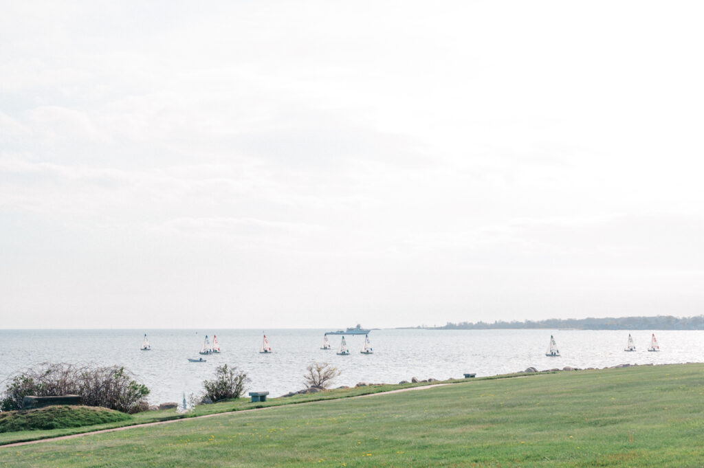 Sailboats on the Long Island Sound near Branford House, capturing serene coastal views for waterfront weddings